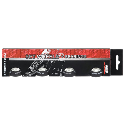 PU 64x24 82A Black Wheels & ABEC-9 Bearings Set