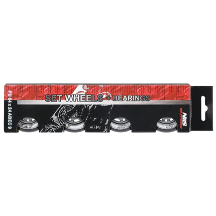 PU 64x24 82A Black Wheels & ABEC-9 Bearings Set