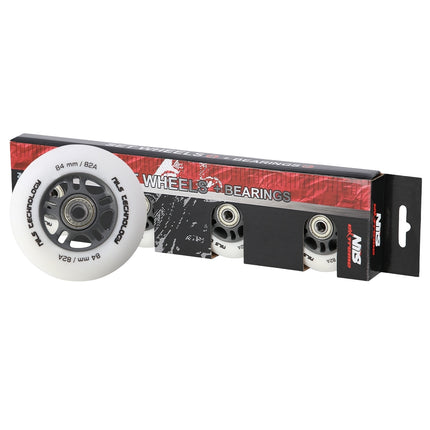 PU 84x24 82A White Wheels & ABEC-9 Bearings Set