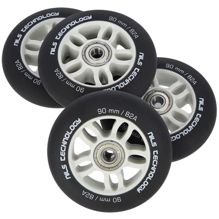 PU 90x24 82A Black Skate Wheels & ABEC-9 Bearings Set