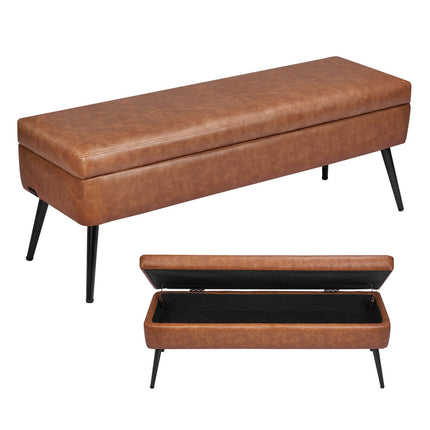 PU Leather Storage Ottoman Bench, 47-Inch, Metal Legs