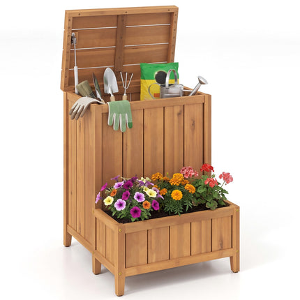 Package Delivery Box With Planter, Acacia Wood Storage