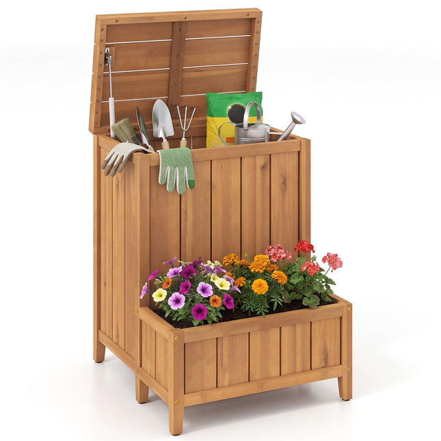 Package Delivery Box With Planter, Acacia Wood Storage