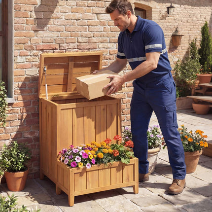 Package Delivery Box With Planter, Acacia Wood Storage