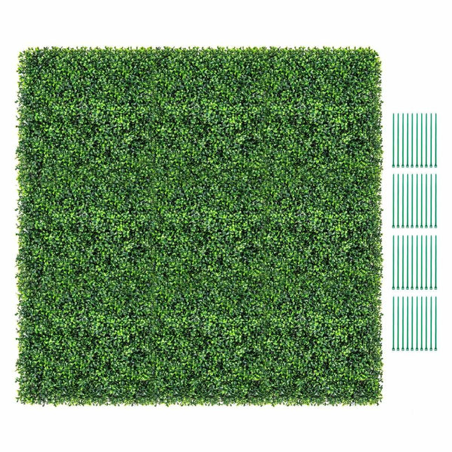Pack of 12 artificial hedge plant wall 50 x 50 cm panels with boxwood leaves green