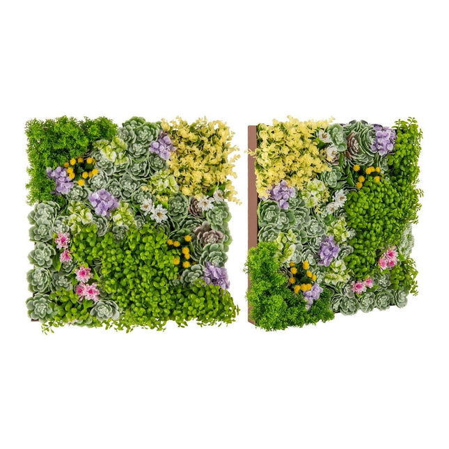 Pack of 2 Square Framed Artificial Foliage Wall Art 3D Wall Greenery 50x50cm Flowers