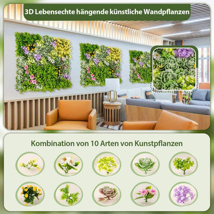 Pack of 2 Square Framed Artificial Foliage Wall Art 3D Wall Greenery 50x50cm Flowers