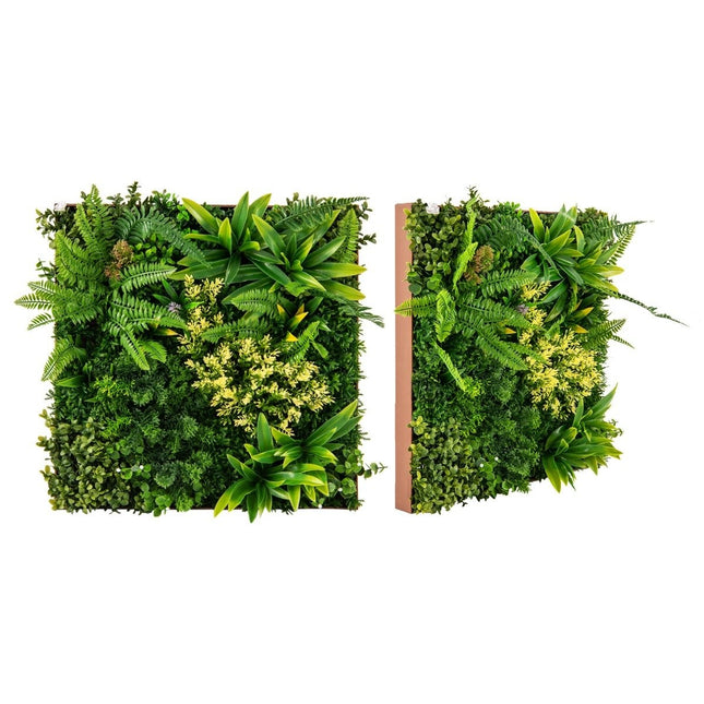 Pack of 2 Square Framed Artificial Foliage Wall Art 3D Wall Greenery 50 x 50 cm Green