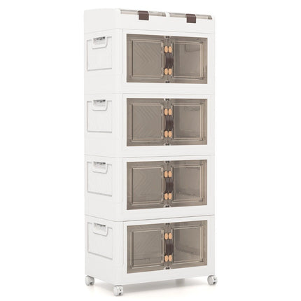 Pack of 4 Stacking Boxes with Lids & Wheels & Doors Foldable Storage Box Plastic Box 210L
