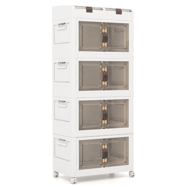 Pack of 4 Stacking Boxes with Lids & Wheels & Doors Foldable Storage Box Plastic Box 210L