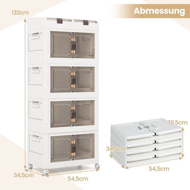 Pack of 4 Stacking Boxes with Lids & Wheels & Doors Foldable Storage Box Plastic Box 210L