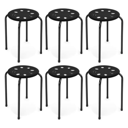 Pack of 6 Stackable Metal Stools with X-Shaped Metal Frame Round Seat Black