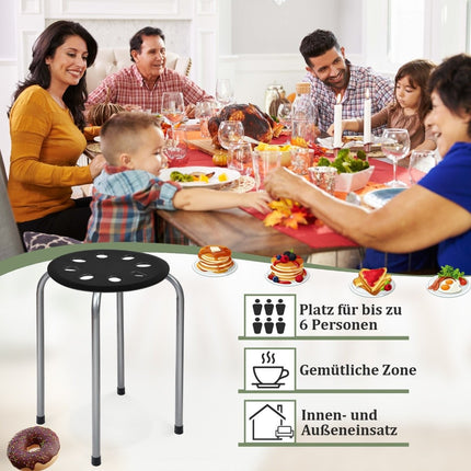 Pack of 6 Stackable Metal Stools with X-Shaped Metal Frame Round Seat Black