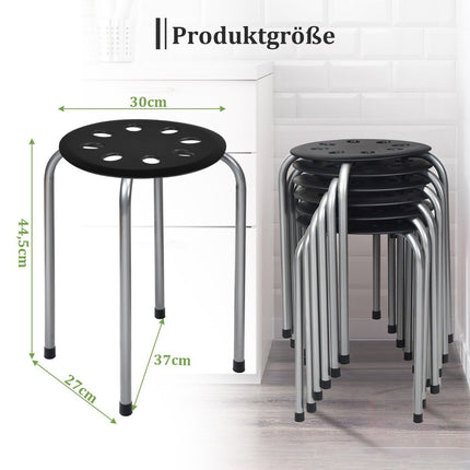 Pack of 6 Stackable Metal Stools with X-Shaped Metal Frame Round Seat Black