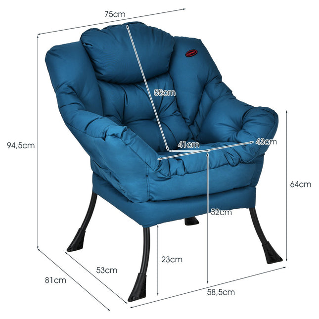 Gevoerde fauteuil met zijvak, blauwe polyesterstof