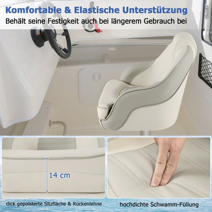 Padded Boat Seat with Waterproof PVC Leather & Thick Sponge Padding Boat Chair White