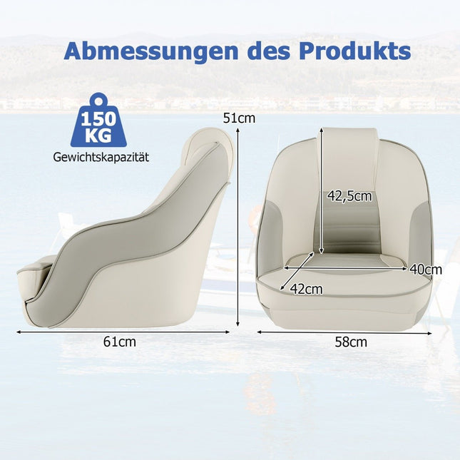 Padded Boat Seat with Waterproof PVC Leather & Thick Sponge Padding Boat Chair White