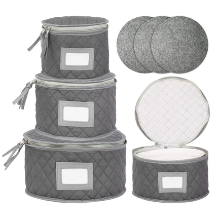 Padded Plate Storage Boxes in 4 Sizes with Felt Dividers, Grey