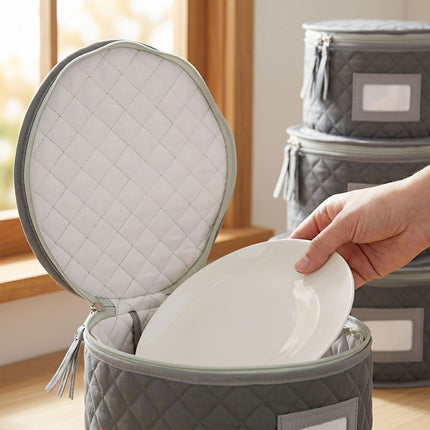 Padded Plate Storage Boxes in 4 Sizes with Felt Dividers, Grey