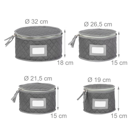Padded Plate Storage Boxes in 4 Sizes with Felt Dividers, Grey