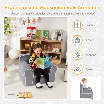 Padded children's sofa with foam filling & armrest & handle 68 x 46 x 50 cm gray