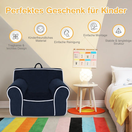 Padded children's sofa with foam filling & armrest & handle 68 x 46 x 50 cm navy blue