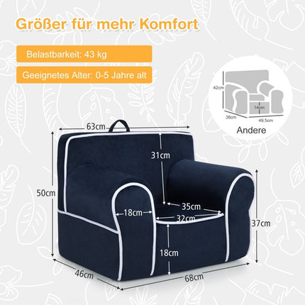 Padded children's sofa with foam filling & armrest & handle 68 x 46 x 50 cm navy blue
