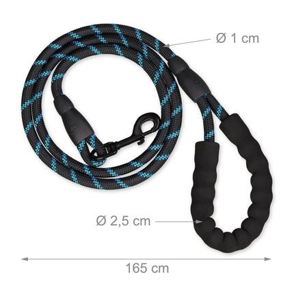 Padded dog leash black 150 cm