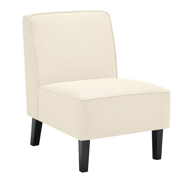 Gevoerde loungestoel met rugleuning en houten poten, accentstoel, draagvermogen tot 150 kg, beige