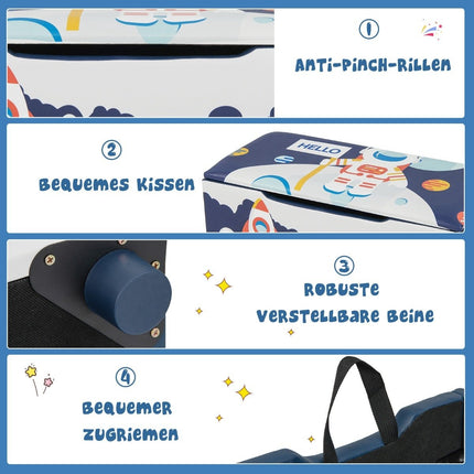 Padded toy box with removable lid & rocket & planet pattern navy blue