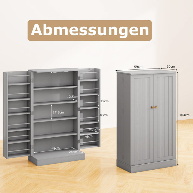 Pantry Cabinet with Adjustable Shelves, 104 cm, Grey