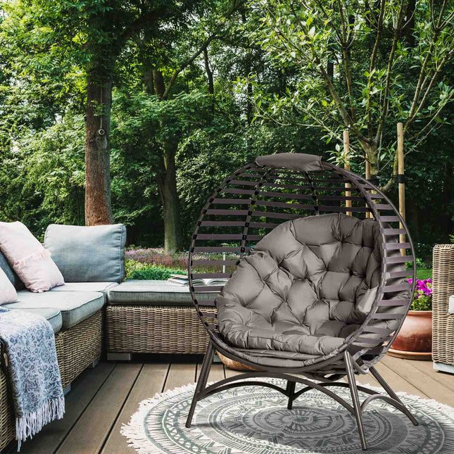 Papasan chair with cushions, folding steel frame for patio