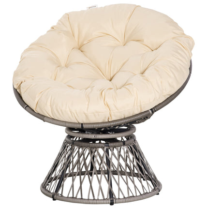 Wicker Papasan chair with cushion, 360° metal frame, cream