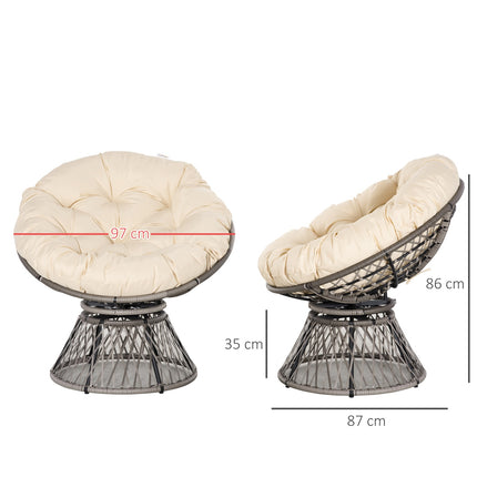 Wicker Papasan chair with cushion, 360° metal frame, cream