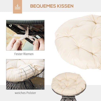 Wicker Papasan chair with cushion, 360° metal frame, cream