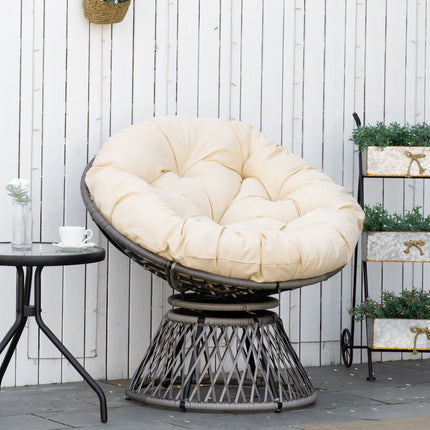Wicker Papasan chair with cushion, 360° metal frame, cream