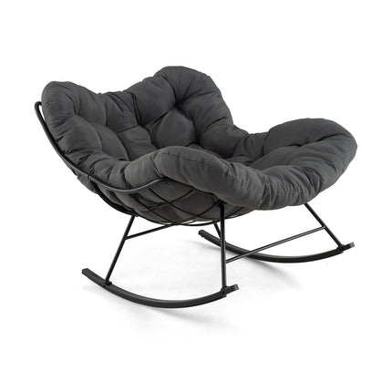 Papasan Rocking Chair With Padded Cushion, Metal Frame, Grey