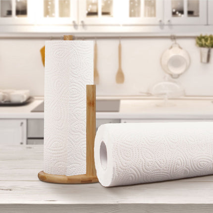 Paper towel holder with roll-off stop