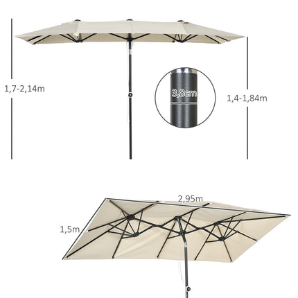 Cream outdoor double parasol - Adjustable tilt, 150x295cm