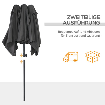 Double canopy patio umbrella, adjustable tilt, 150 x 295 cm
