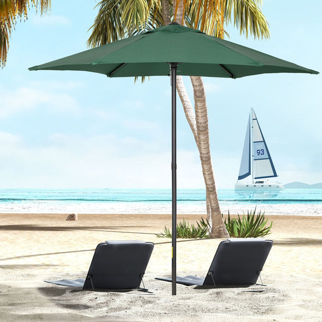 Green hexagonal parasol Ø196 cm, windproof for beach/garden