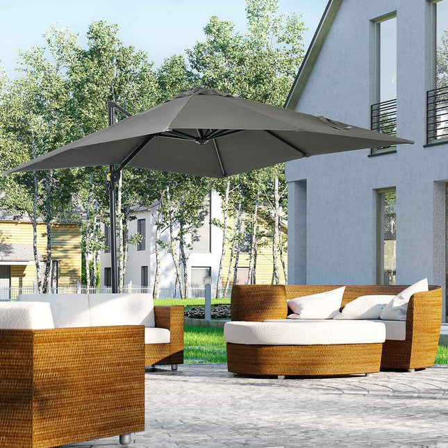 Gray Cantilever Garden Parasol, 245x245cm - Adjustable & Swivel