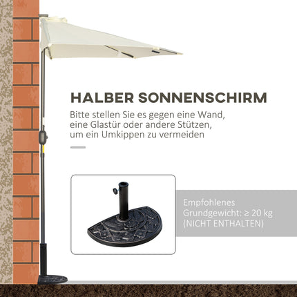 Half umbrella with LED lights, hand crank, solar panel, beige