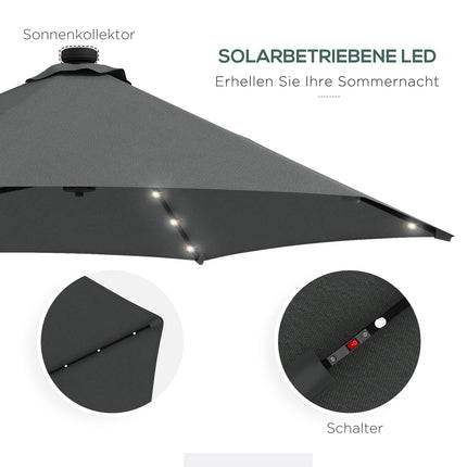 Cantilever Parasol Ø290 Cm – UV protection, LED, dark grey