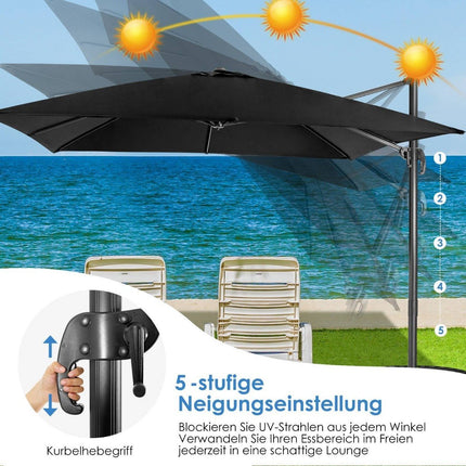 Parasol 300 x 300 cm square cantilever umbrella with crank black