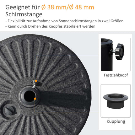 Parasol Base 22 Kg, Cement, Black - Fits Ø38/48 Mm