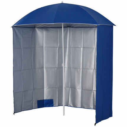 Beach umbrella with side wall, blue polyester, 2.2m