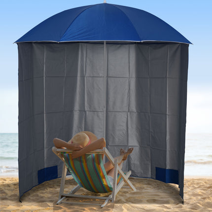 Beach umbrella with side wall, blue polyester, 2.2m