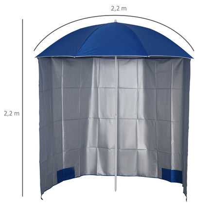 Beach umbrella with side wall, blue polyester, 2.2m