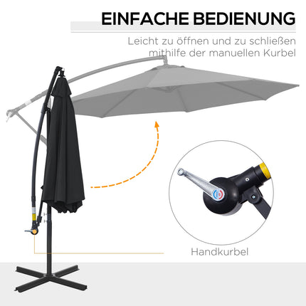 Cantilever Parasol with crank, Steel frame, Black, Ø3x2.5M